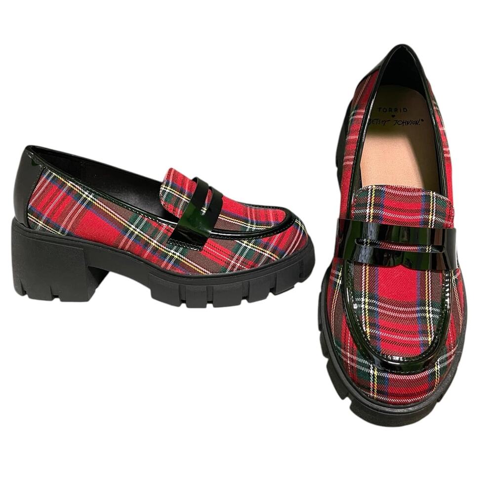 Torrid Betsey Johnson 12WW Punk Rockabilly Red Plaid Creeper Chunky Heel Shoes